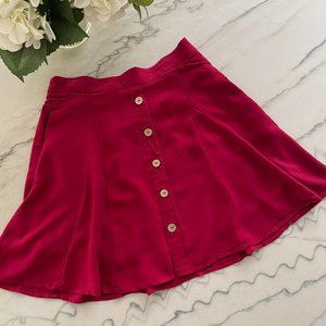 ModCloth | Maroon Skater Skirt with Button Front Detail | M